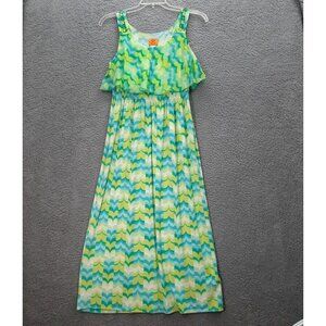 Ruby Rd. Petite Womens Teal Yellow Chevron Maxi Dress Beaded Straps Sz Small PS